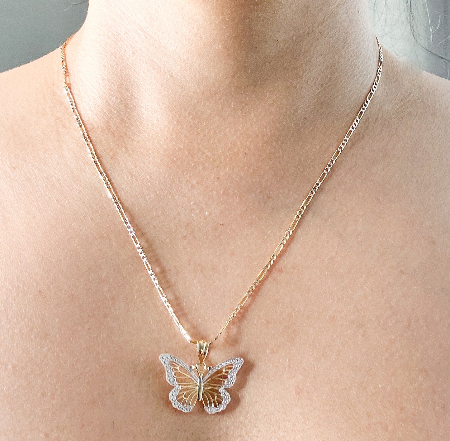 Butterfly Pendant with Figaro Chain Necklace