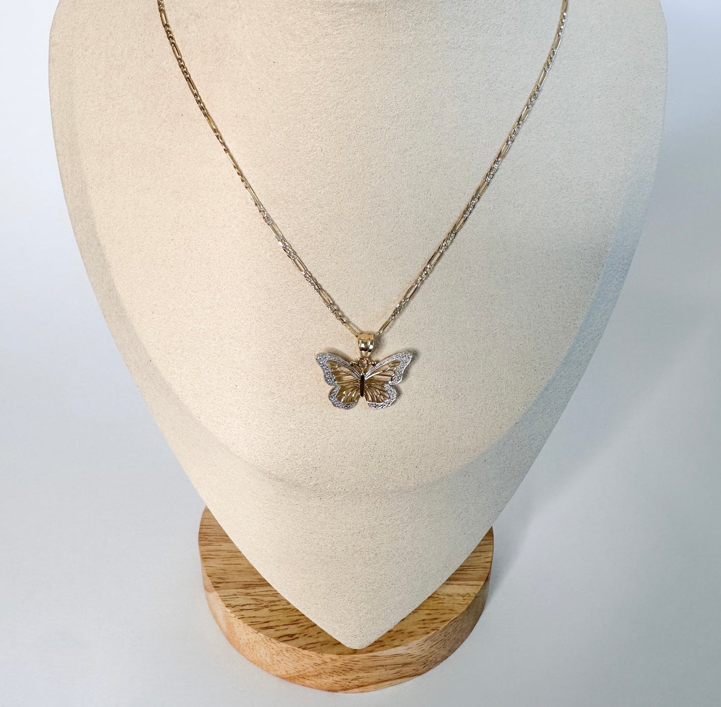 Butterfly Pendant with Figaro Chain Necklace